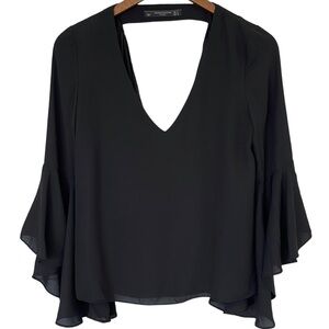Zara Black Flared Sleeve Blouse